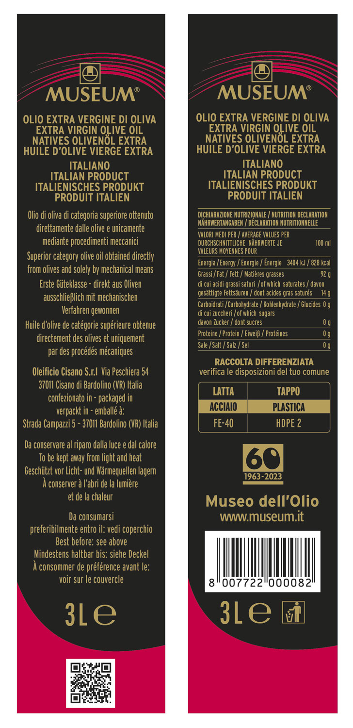 EXTRA VIRGIN OLIVE OIL RED LABEL - NEW HARVEST 3 L Tin online shop | Museum  Oleificio Cisano Bardolino